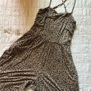 American Eagle Soft & Sexy Leopard Print Tube Top Jumpsuit